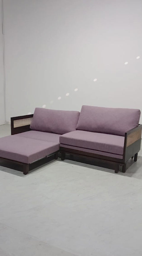 Noah 3 Seater Solid Wood Rattan Sofa Bed and L Shape Lounger - Opera Mouve