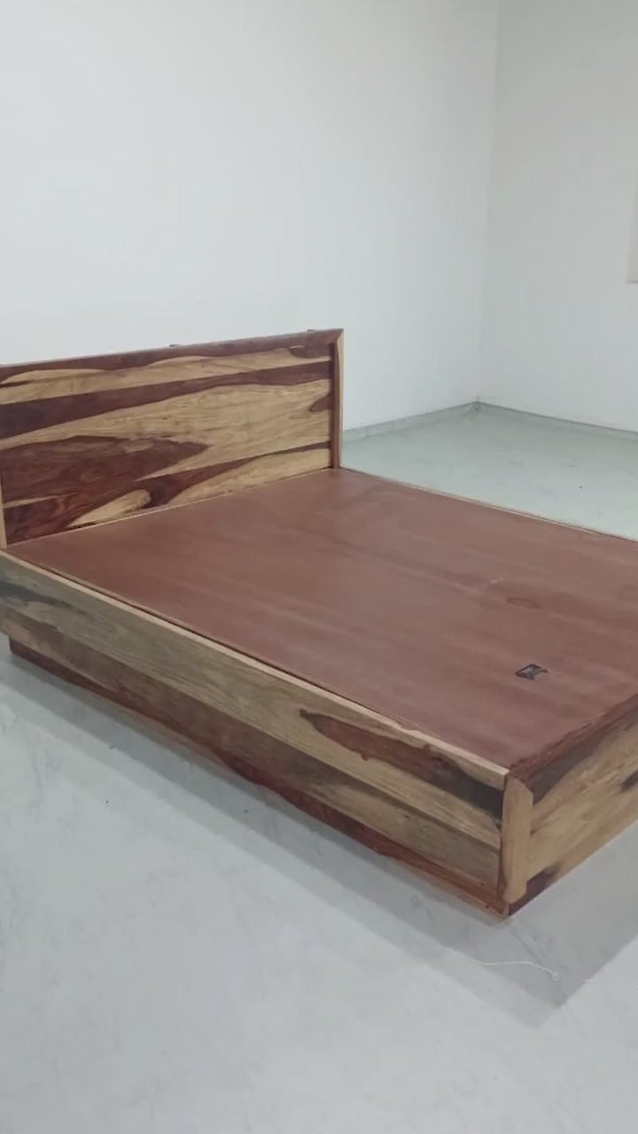 Modluxe Hydraulic Storage Solid Wood Platform Bed - Sheesham Natural